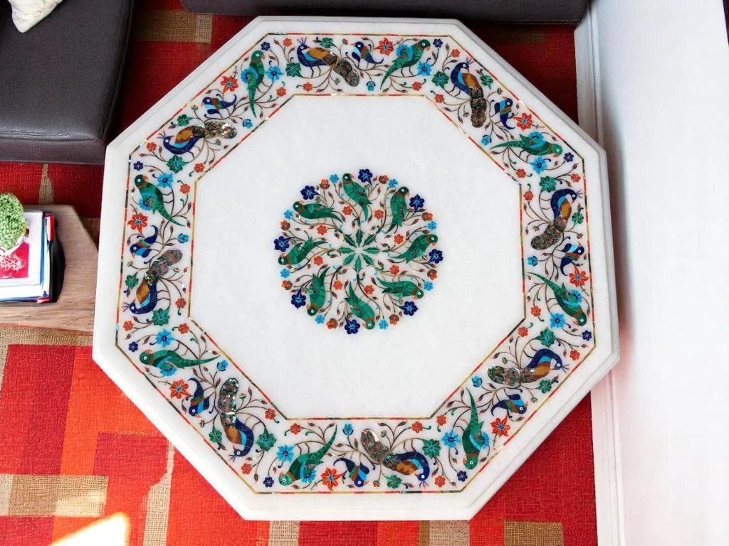 Marble Center Table Floral and Bird-Inspired Perfect for Living Rooms